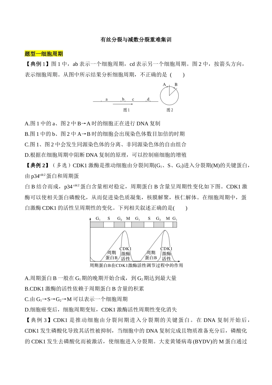 专题二 有丝分裂与减数分裂重难集训(原卷版).docx_第1页