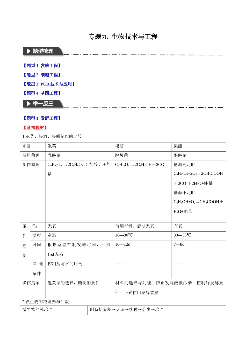 专题九 生物技术与工程（教师版）-32页.docx_第1页