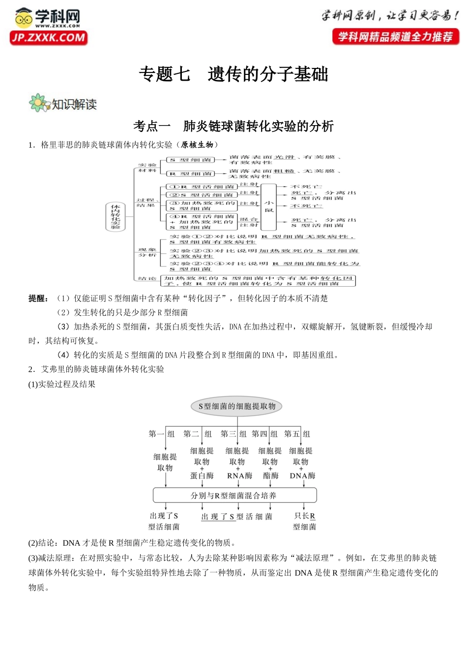 专题七 遗传分子的基础(解析版).docx_第1页