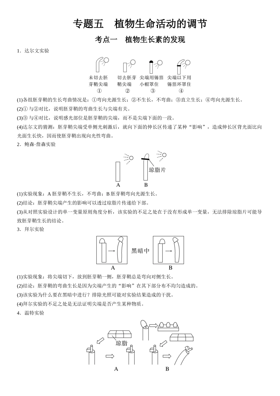 专题五 植物生命活动的调节(解析版).docx_第1页