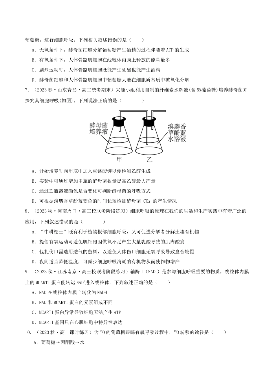 专题综合练02  细胞的能量供应和应用 (原卷版).docx_第3页