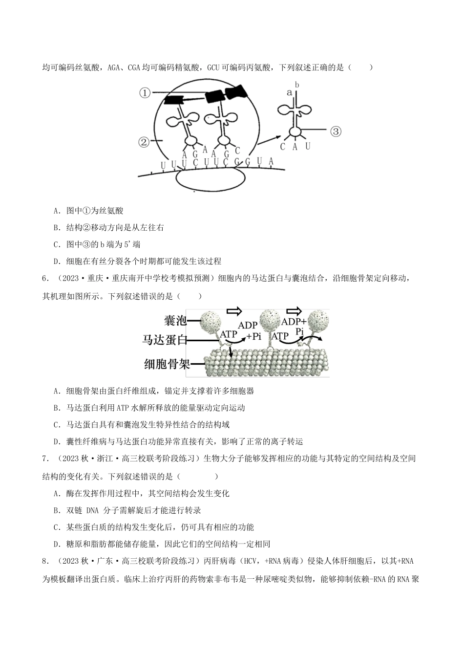 专题综合练06 基因的表达 (原卷版).docx_第2页