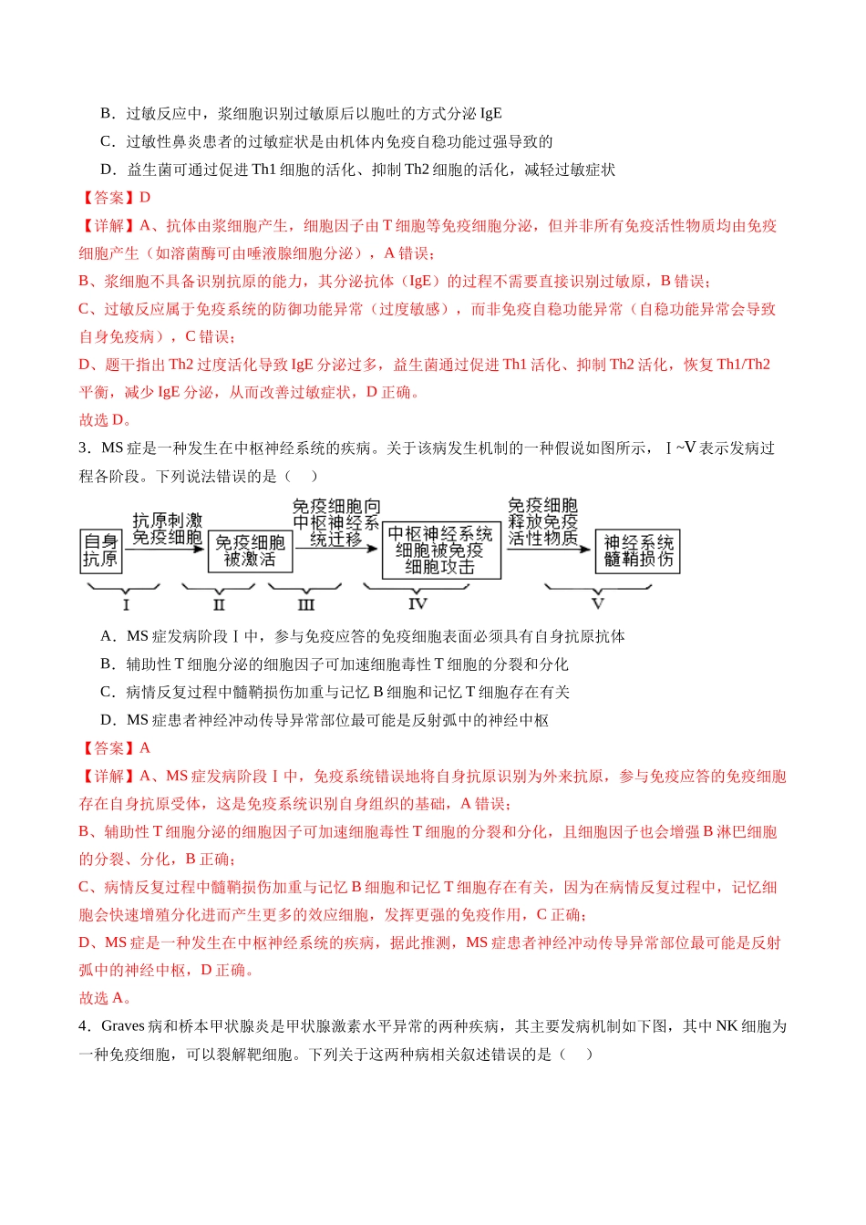 第32讲 免疫失调和免疫学的应用（专项训练）（福建专用）（教师版）.docx_第2页