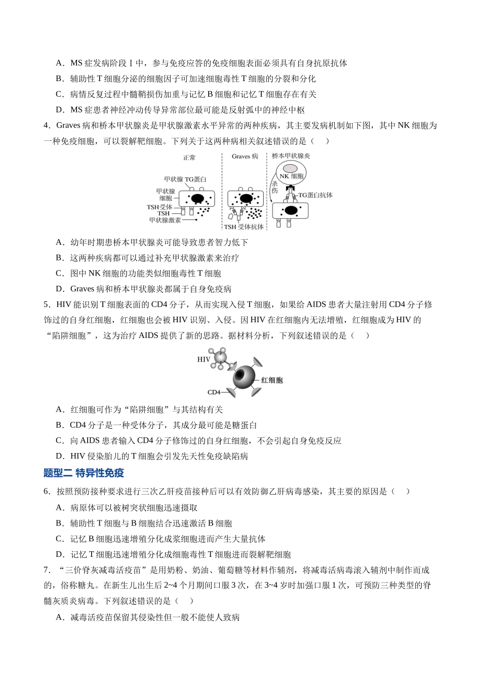 第32讲 免疫失调和免疫学的应用（专项训练）（福建专用）（学生版）.docx_第2页
