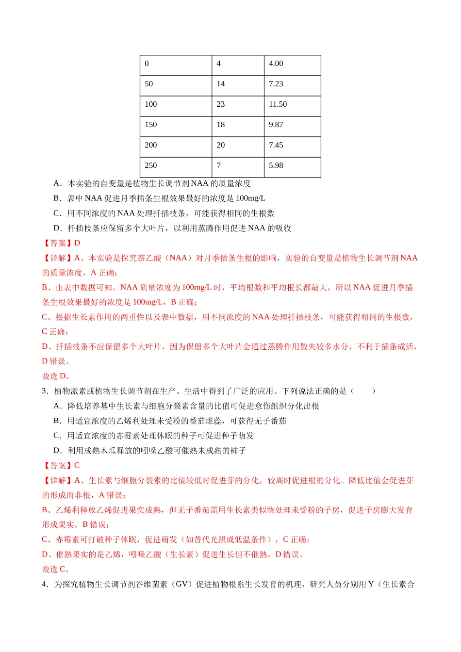 第33讲 植物生命活动调节 第2课时(专项训练)(福建专用)(教师版).docx_第2页