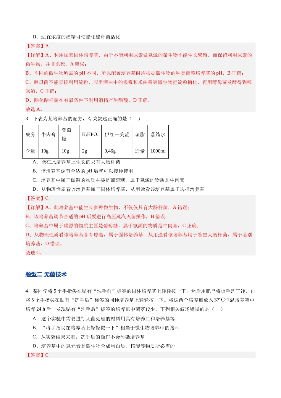 第39讲 微生物的培养技术和应用(专项训练)(安徽专用)(教师版).docx_第2页
