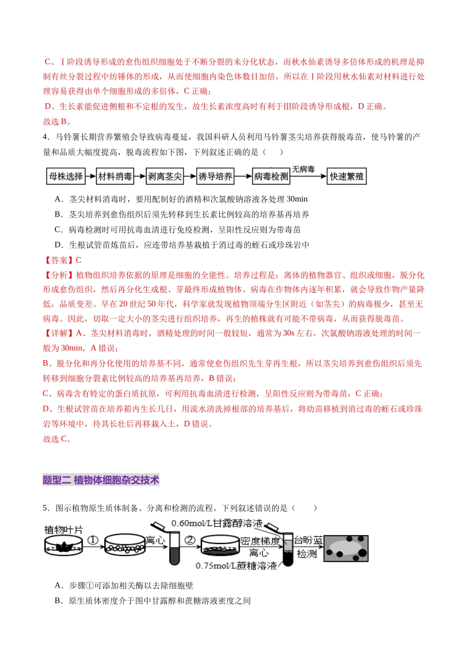 第39讲 植物细胞工程（练习）（教师版）.docx_第3页