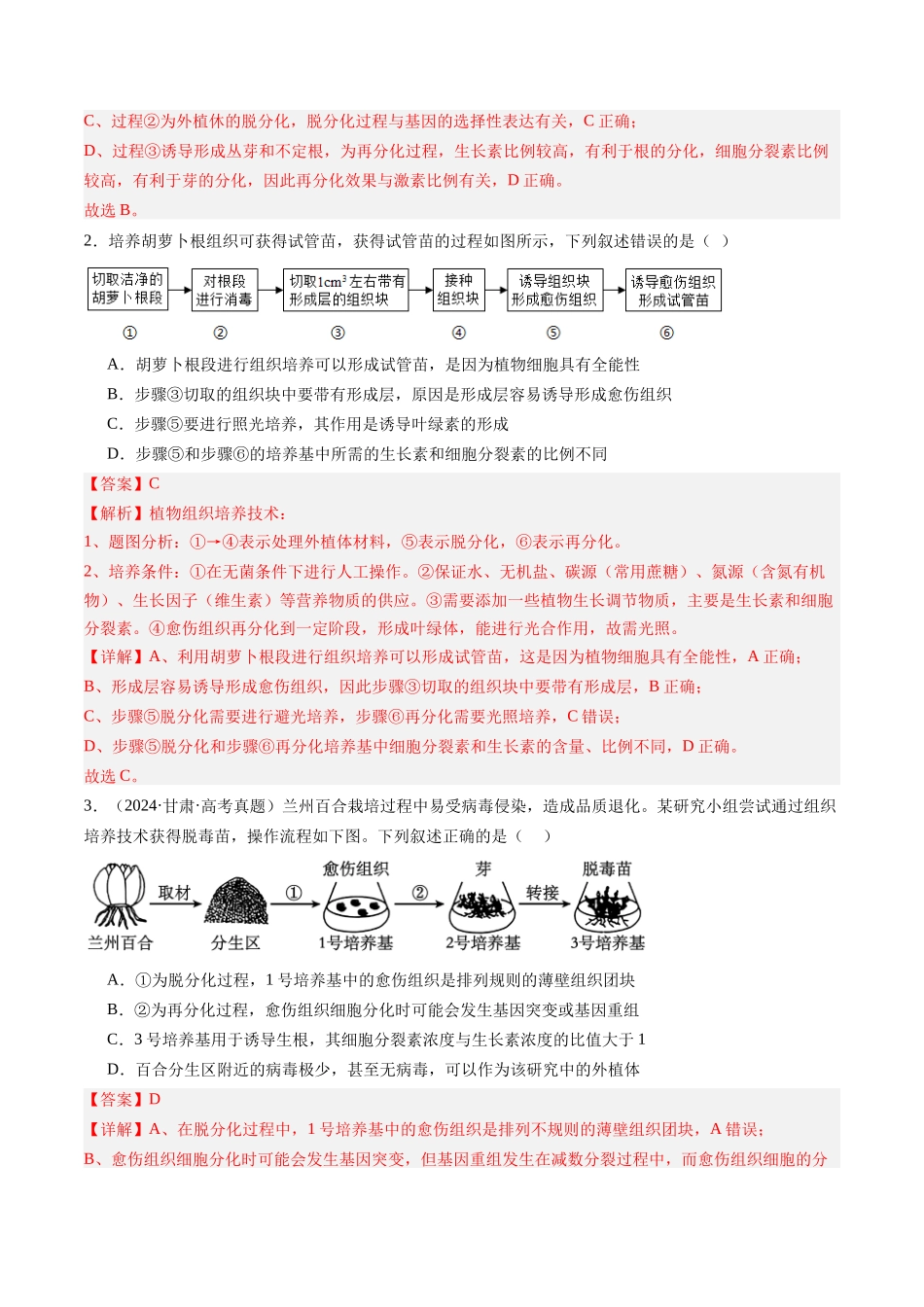 第40讲 植物细胞工程(专项训练)(安徽专用)(教师版).docx_第2页