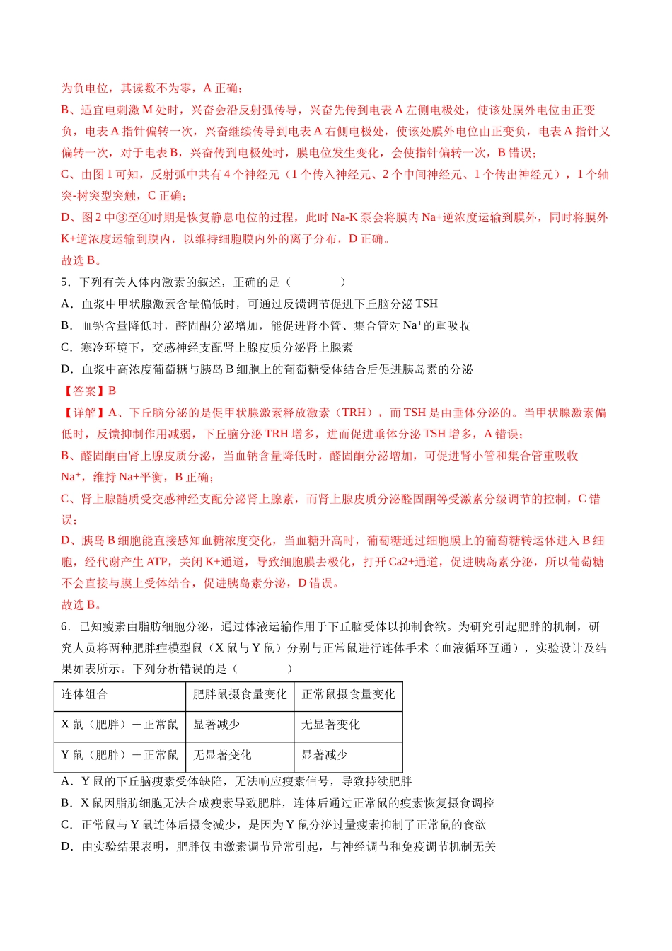 第八单元 稳态与调节(综合训练)(湖南专用)(教师版).docx_第3页