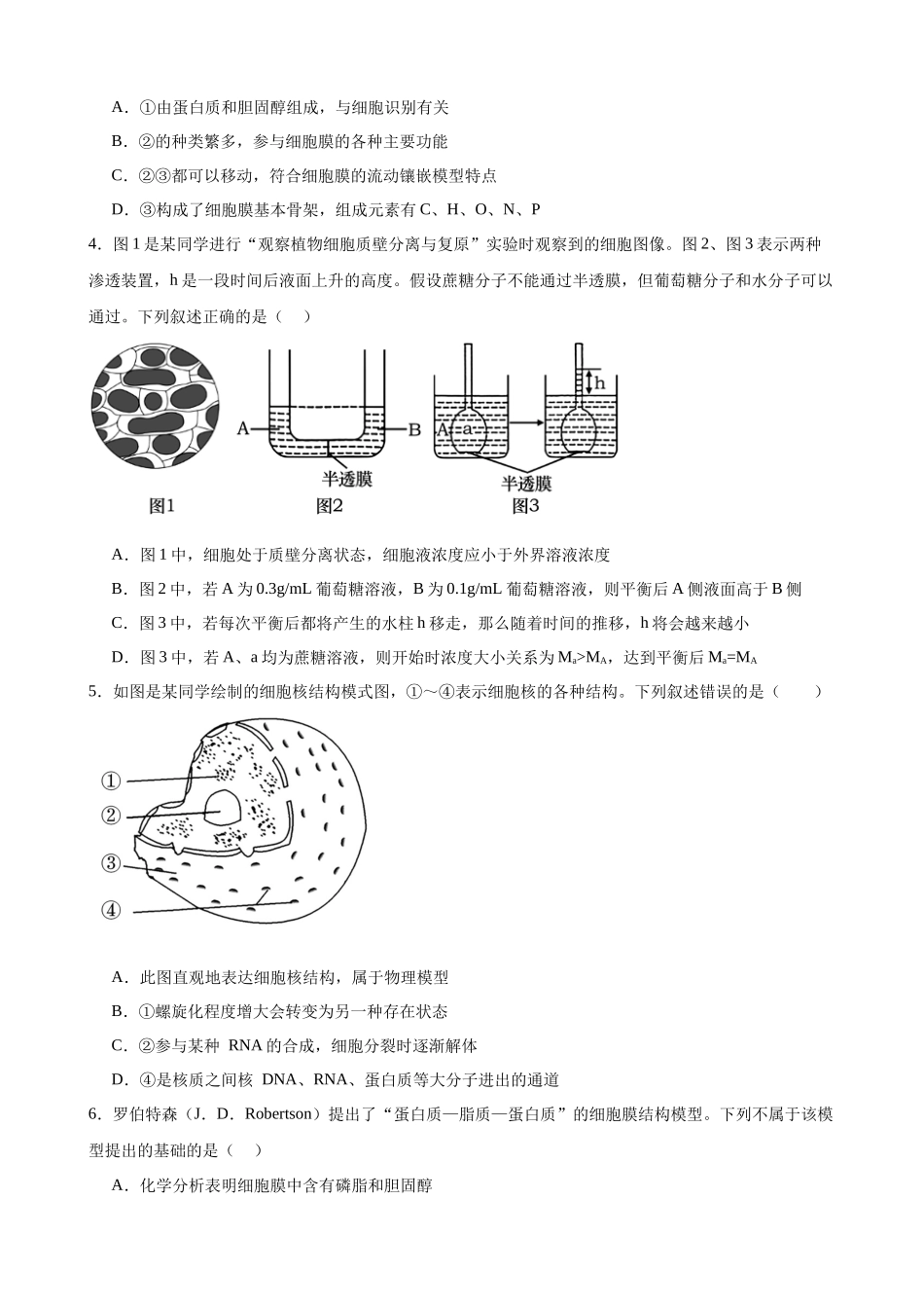 第二单元 细胞的结构、功能和物质运输(综合训练)(黑吉辽蒙专用)(学生版).docx_第2页