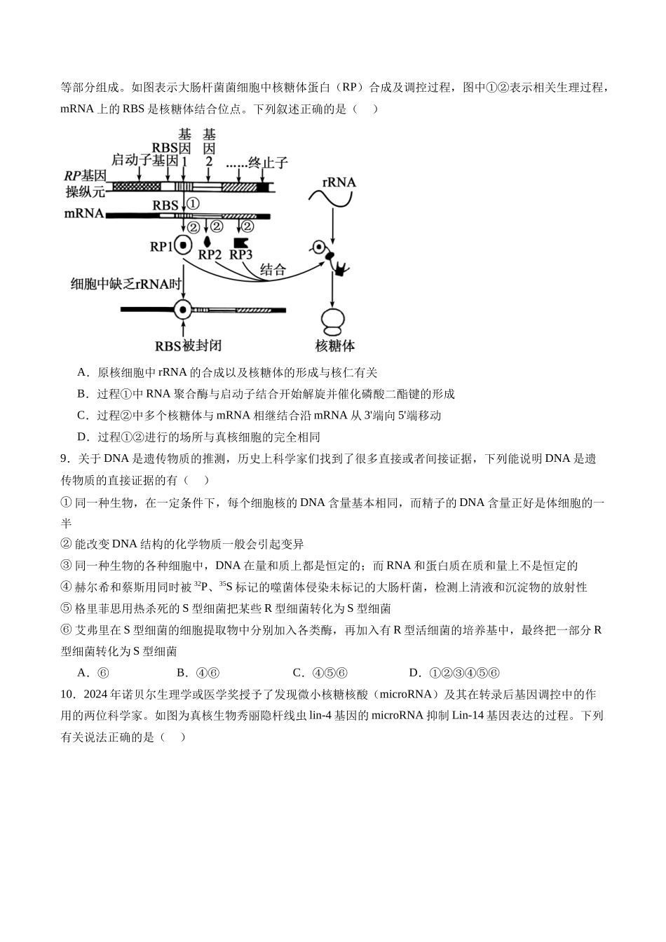 第六单元 遗传的分子基础（综合训练）（福建专用） （学生版）.docx_第3页