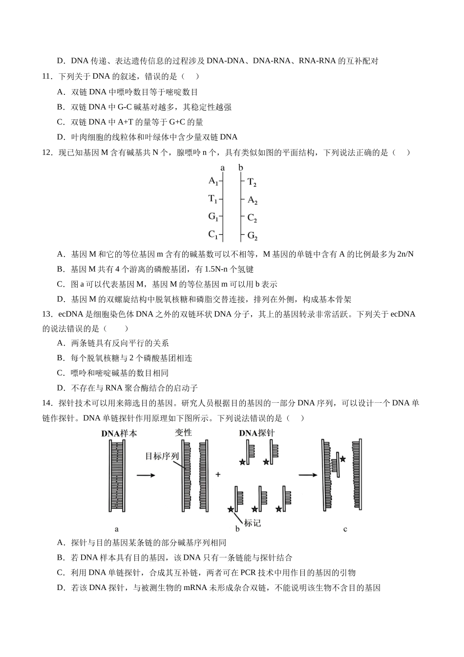 第六单元 遗传的分子基础(综合训练)(四川专用)(学生版).docx_第3页