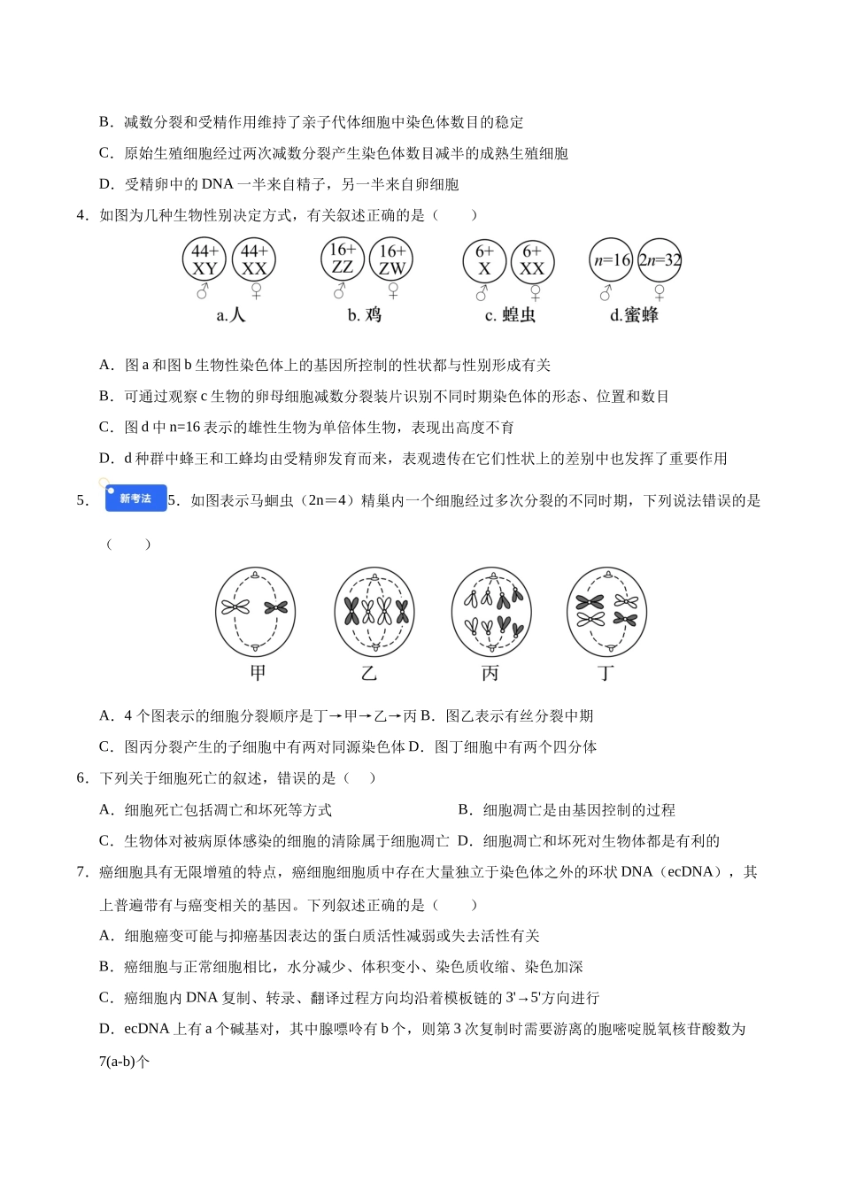 第四单元 细胞的生命历程(综合训练)(黑吉辽蒙专用)(学生版).docx_第2页