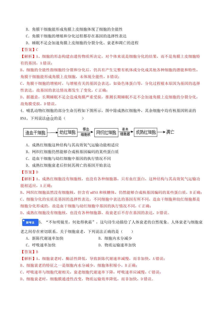 第四单元 细胞的生命历程(综合训练)(教师版)(全国通用).docx_第2页