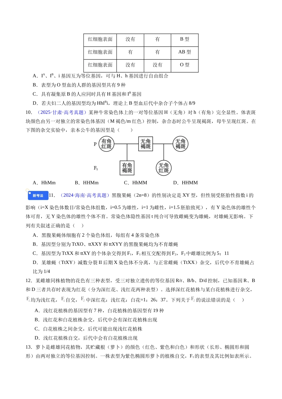 第五单元 基因的传递规律(综合训练)(福建专用)(学生版).docx_第3页