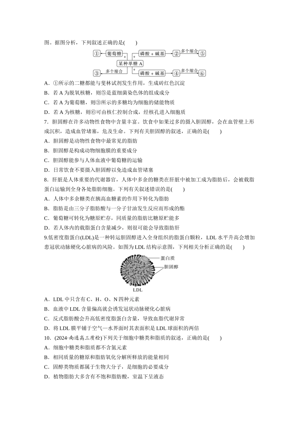 第一单元 课时练3 细胞中的糖类和脂质.docx_第2页