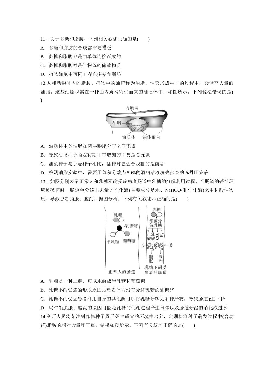 第一单元 课时练3 细胞中的糖类和脂质.docx_第3页
