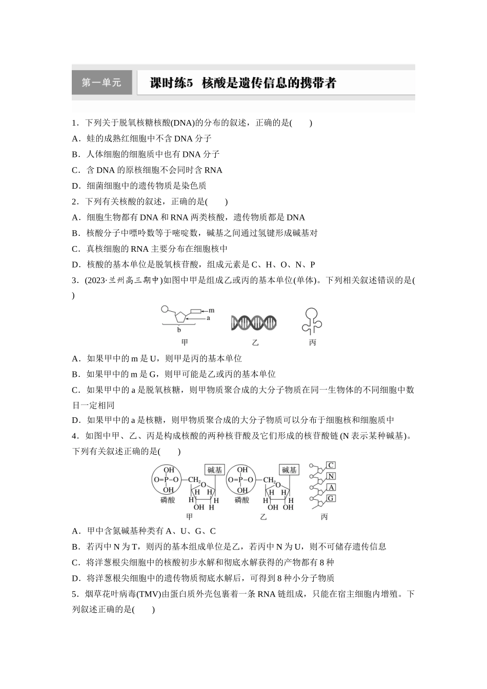 第一单元 课时练5 核酸是遗传信息的携带者.docx_第1页