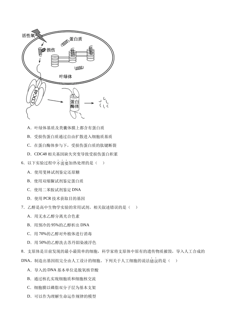 高考冲刺小卷1-组成细胞的分子知识点专项练习 (原卷版) .docx_第2页