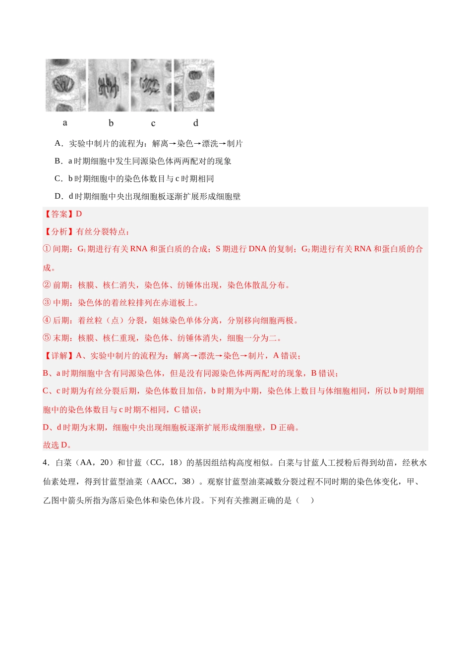 高考冲刺小卷5-遗传的细胞学基础和分子学基础知识点专项练习(解析版) .docx_第3页