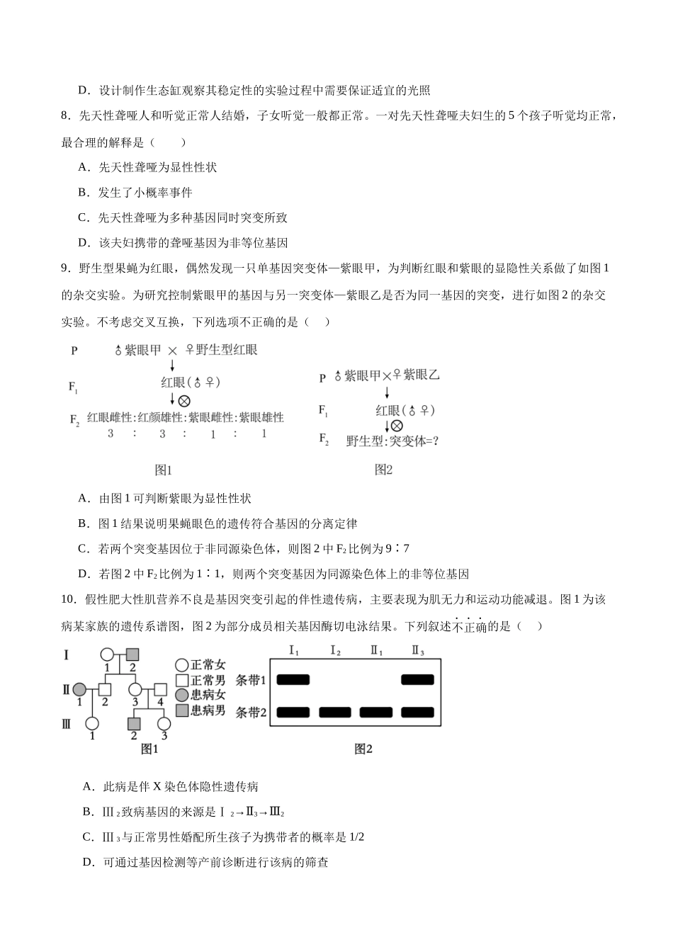 高考冲刺小卷6-遗传的基本规律知识点专项练习（原卷版）   .docx_第3页
