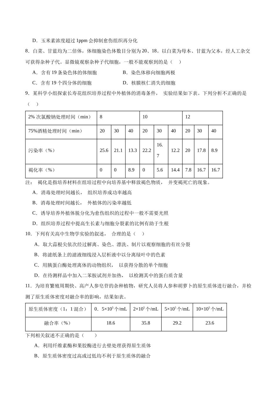 高考冲刺小卷16-细胞工程知识点专项练习(原卷版).docx_第3页