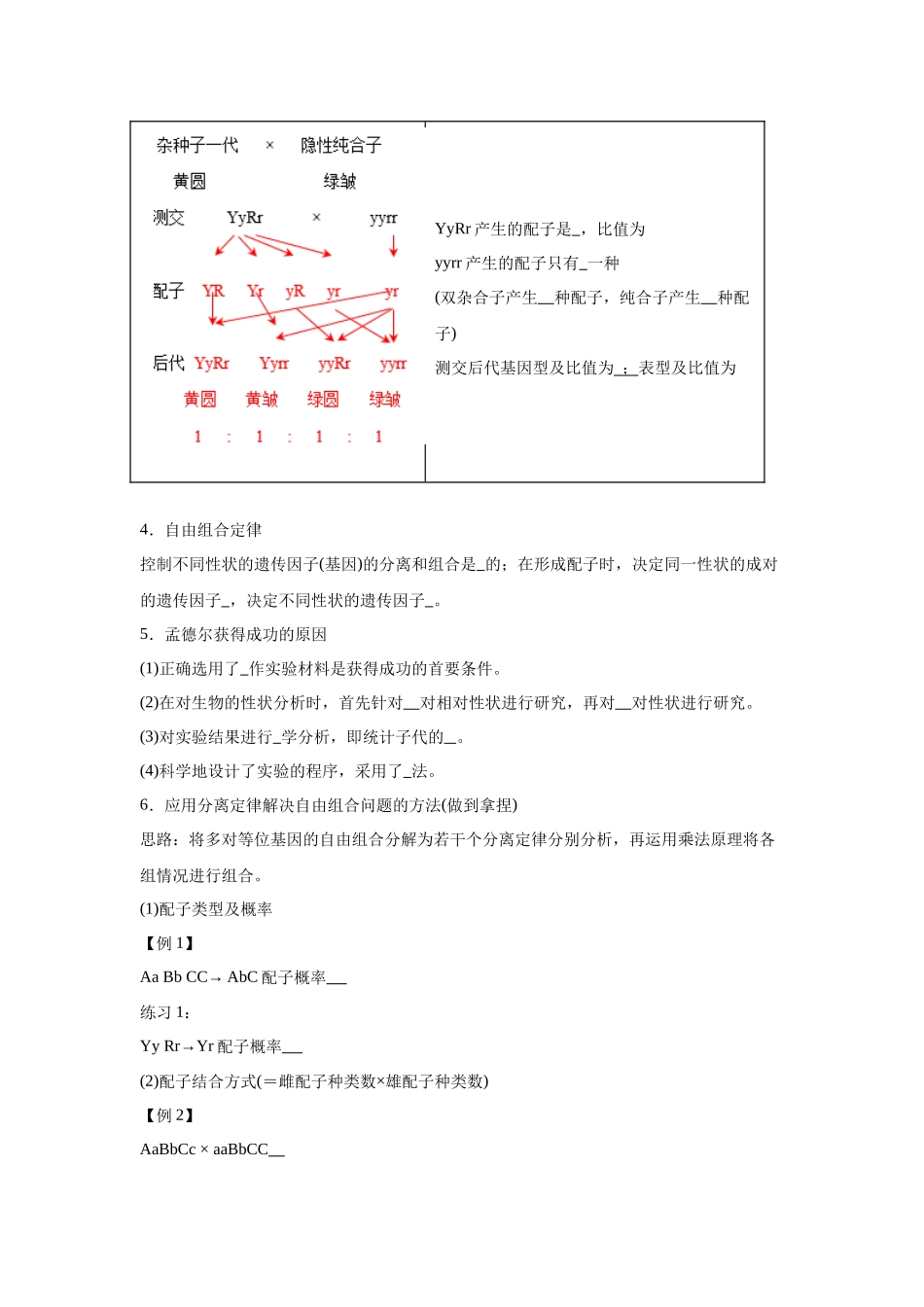高中生物微专题-必修二知识填空-第1章 第2节 孟德尔的豌豆杂交实验(2).docx_第3页