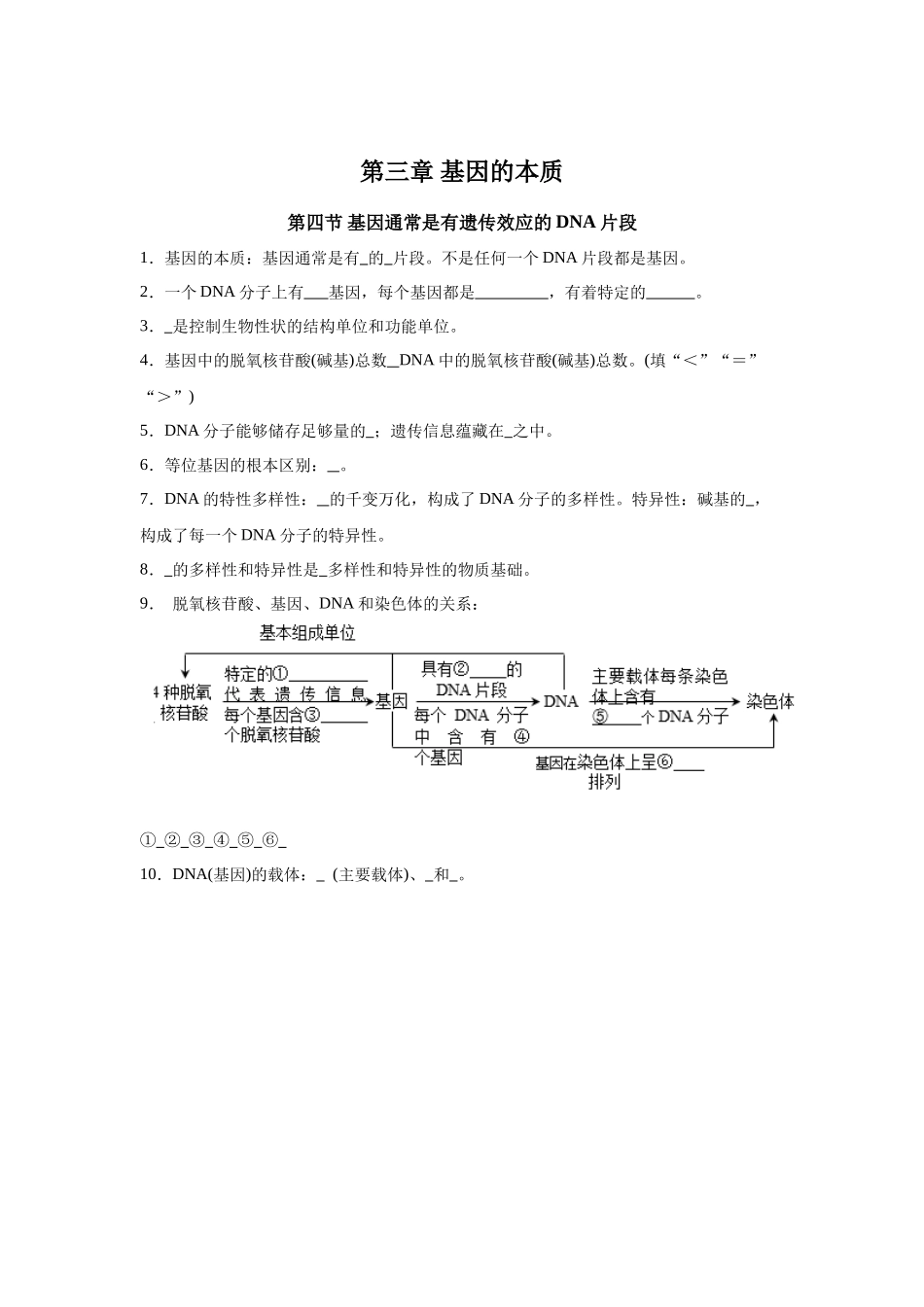 高中生物微专题-必修二知识填空-第3章 第4节 基因通常是有遗传效应的DNA片段.docx_第1页