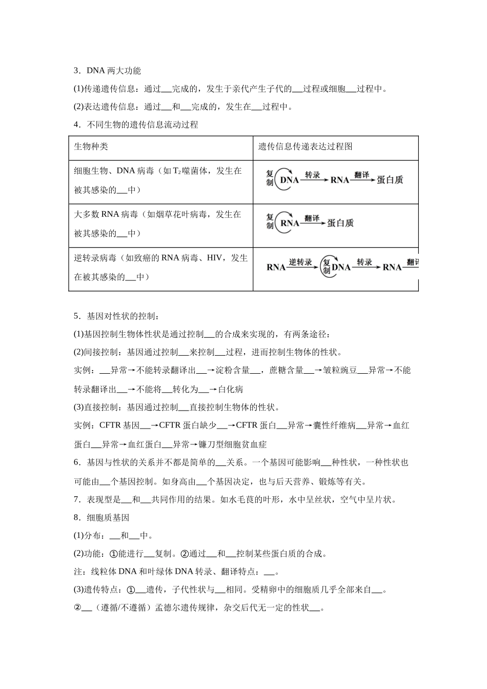 高中生物微专题-必修二知识填空-第4章 第2节 基因表达与性状的关系.docx_第2页