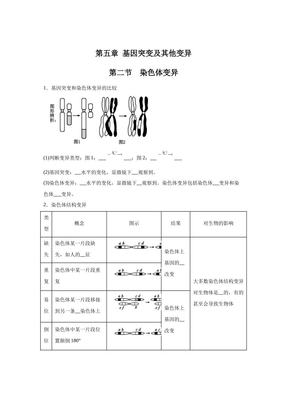 高中生物微专题-必修二知识填空-第5章 第2节 染色体变异.docx_第1页