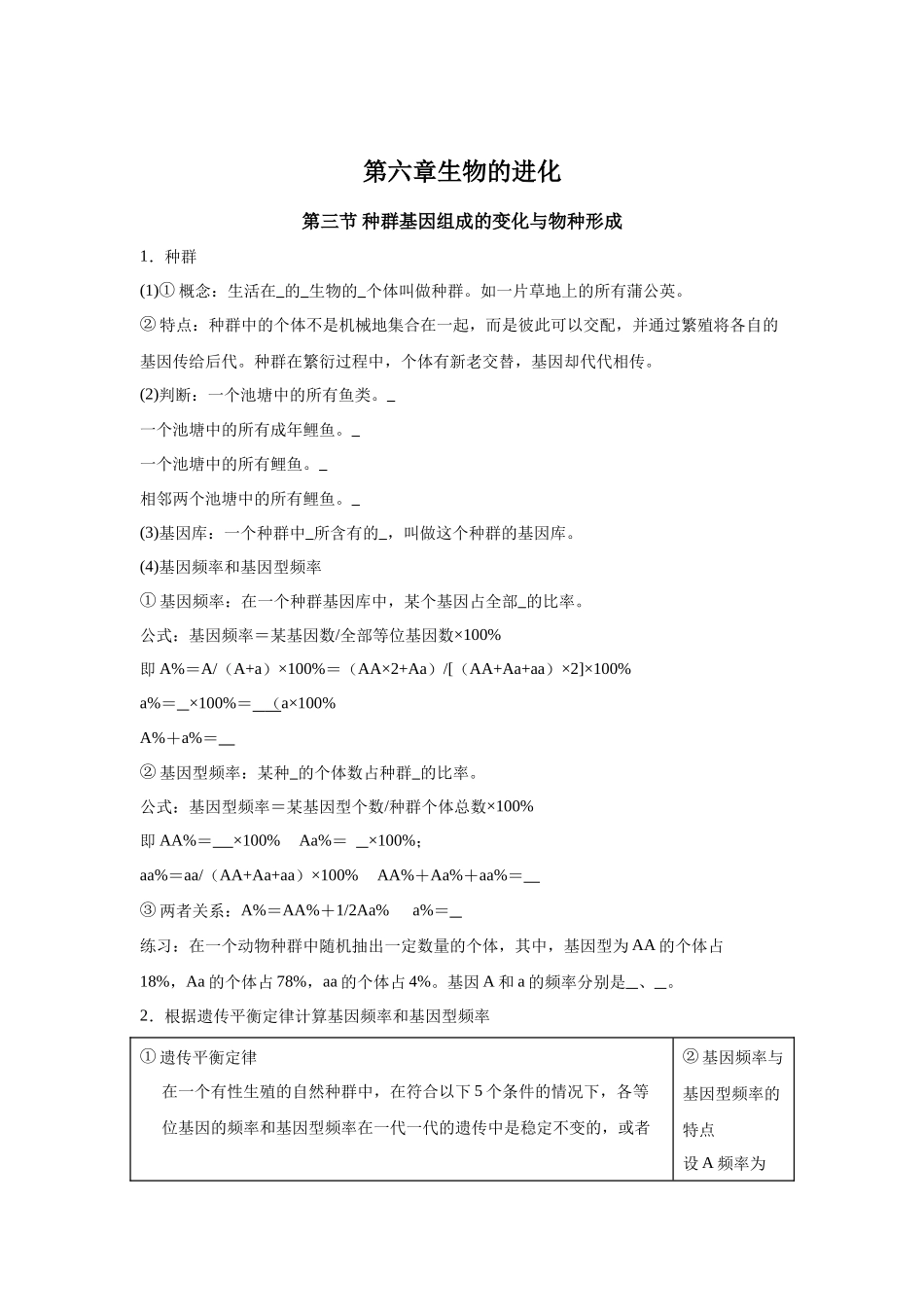 高中生物微专题-必修二知识填空-第六章 第3节 种群基因组成的变化与物种形成.docx_第1页