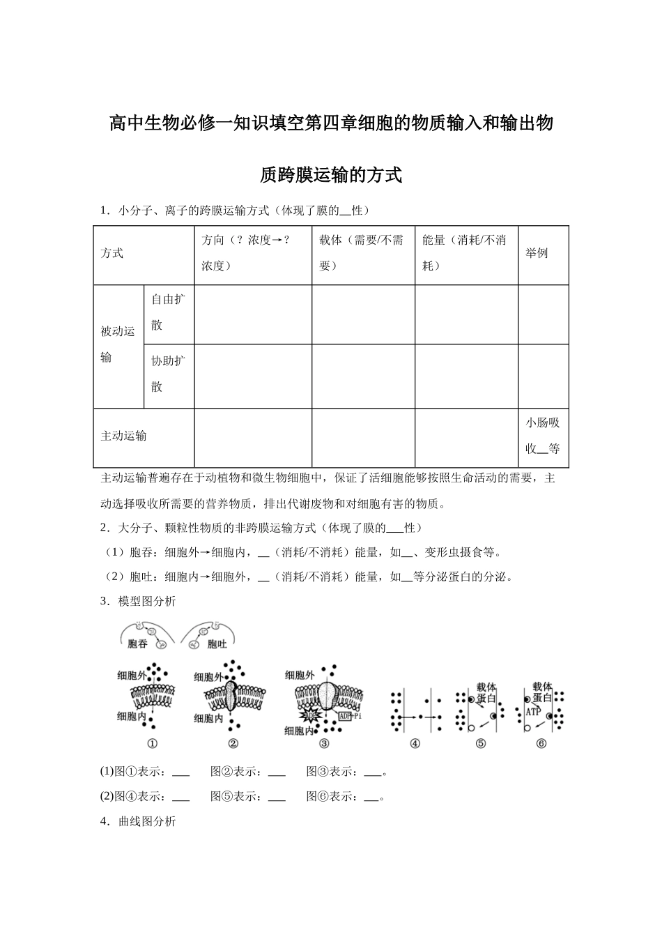 高中生物微专题-必修一知识填空-第4章 物质跨膜运输的方式.docx_第1页