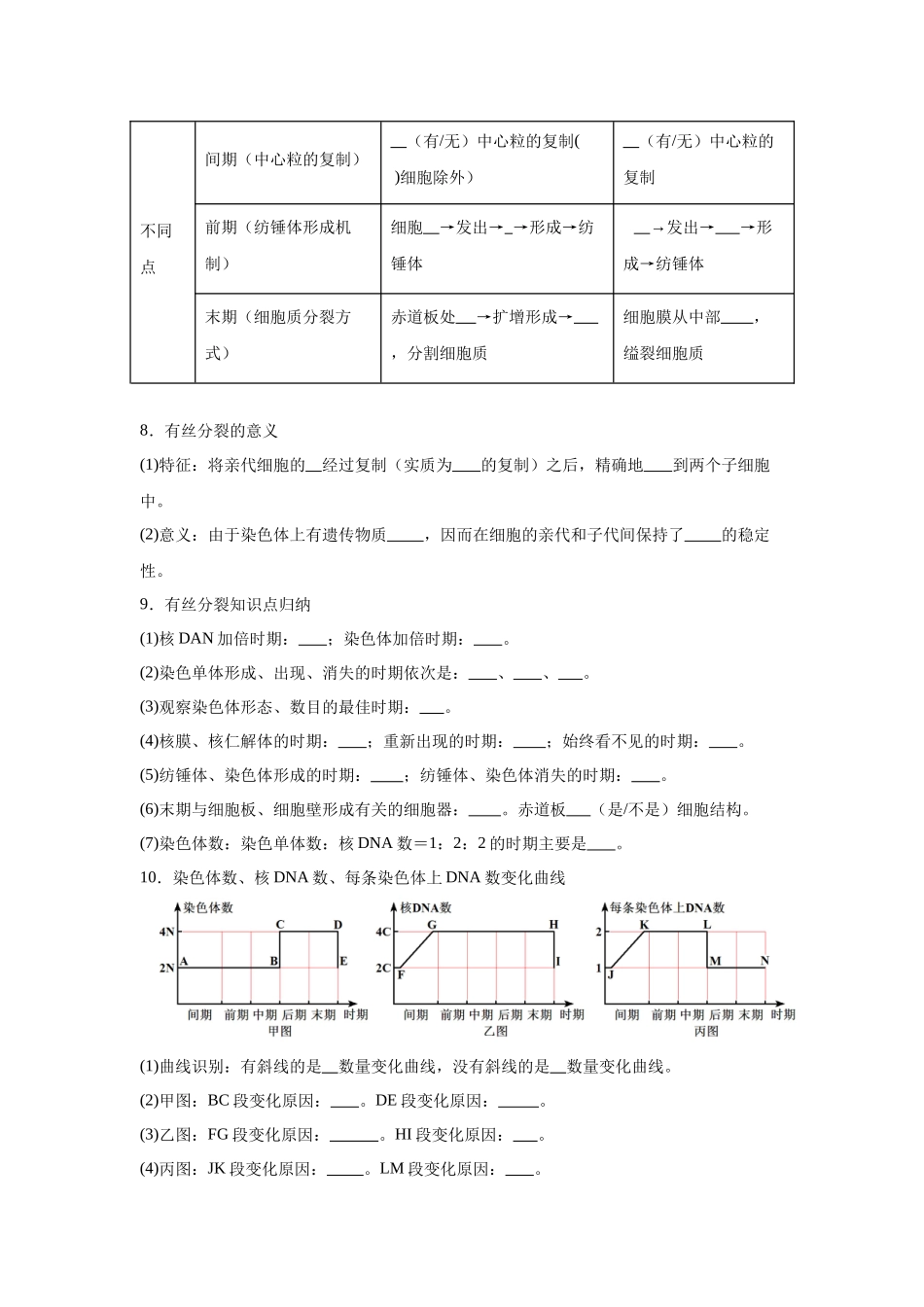 高中生物微专题-必修一知识填空-第6章 第1节 细胞的增殖.docx_第3页