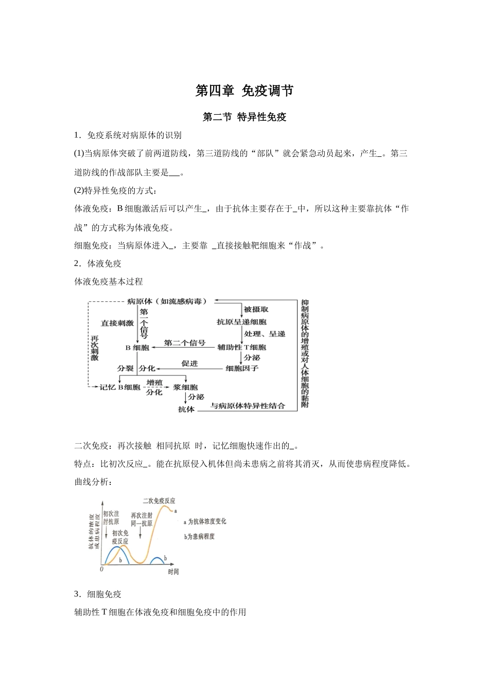 高中生物微专题-选必一知识填空-第4章 第2节 特异性免疫.docx_第1页