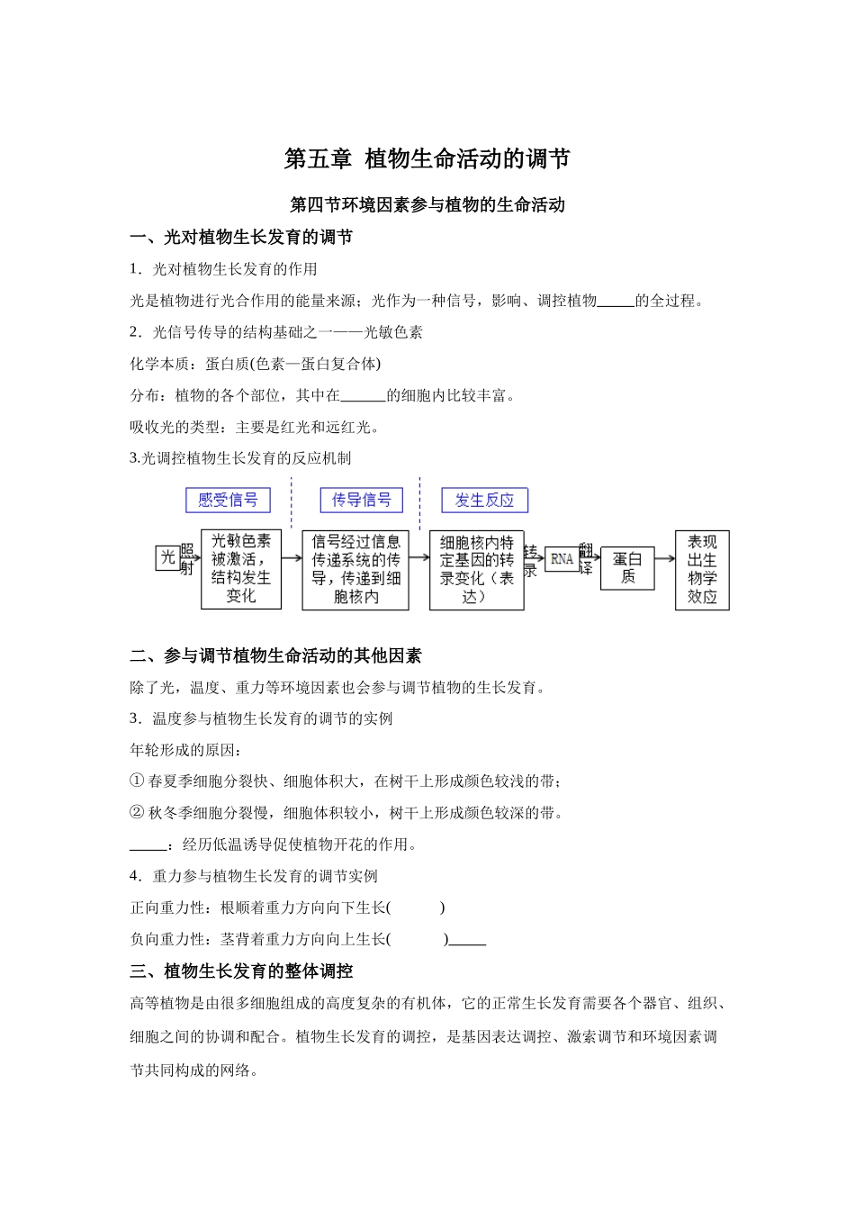 高中生物微专题-选必一知识填空-第5章 第4节 环境因素参与植物的生命活动.docx_第1页