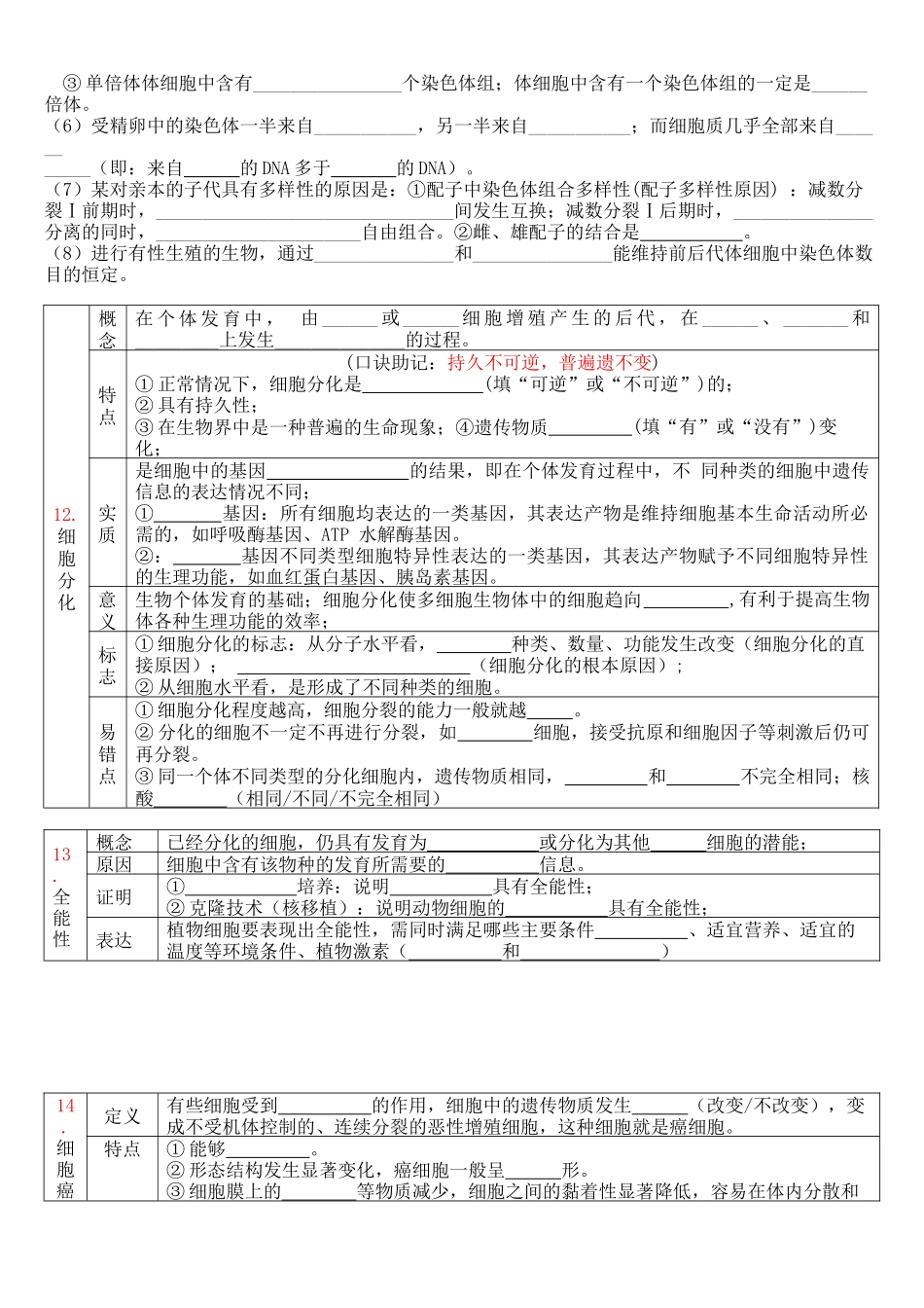 核心考点 DAY  03 细胞的生命历程和细胞癌变(填空版).docx_第3页