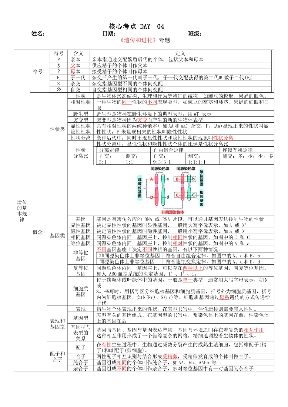 核心考点 DAY 04-遗传和进化(答案版).docx_第1页