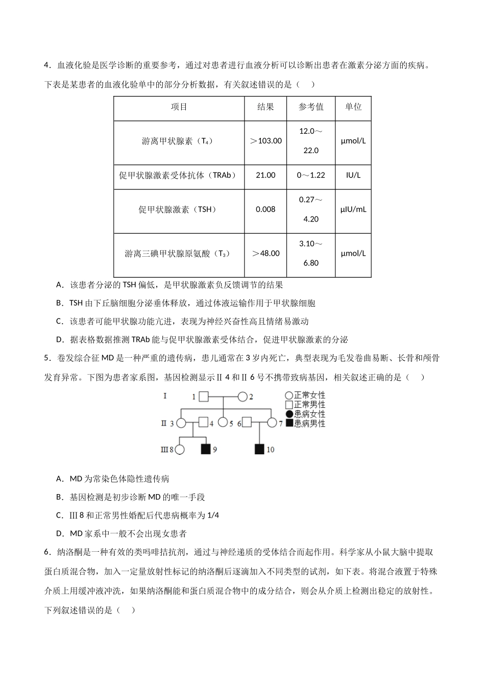 黄金卷02(考试版)-2024年高考生物模拟卷(贵州专用).docx_第2页