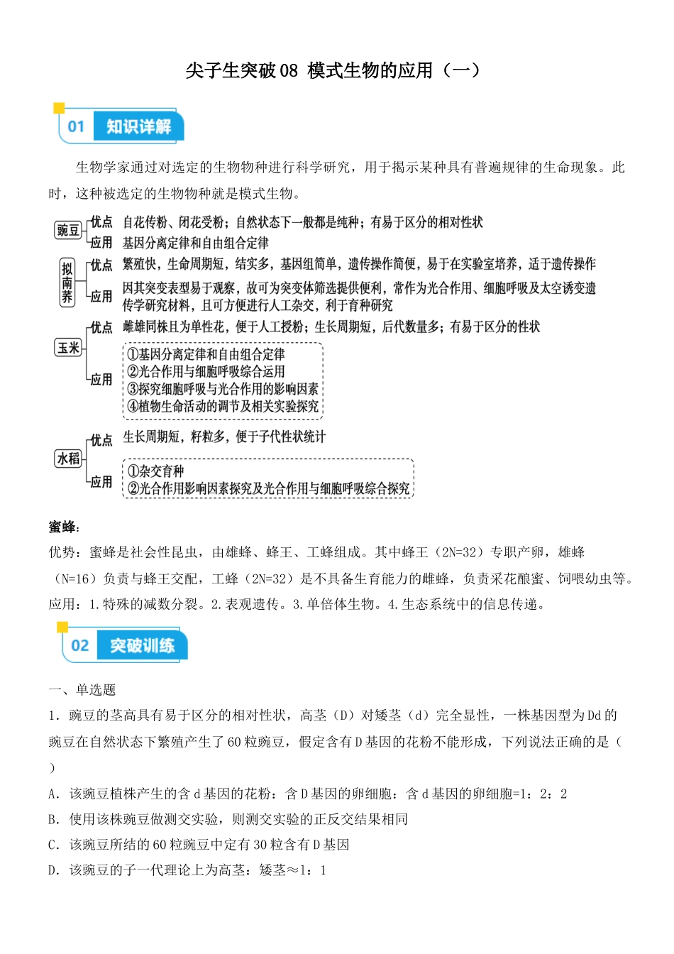 尖子生突破08 模式生物的应用（一）(解析版）.docx_第1页