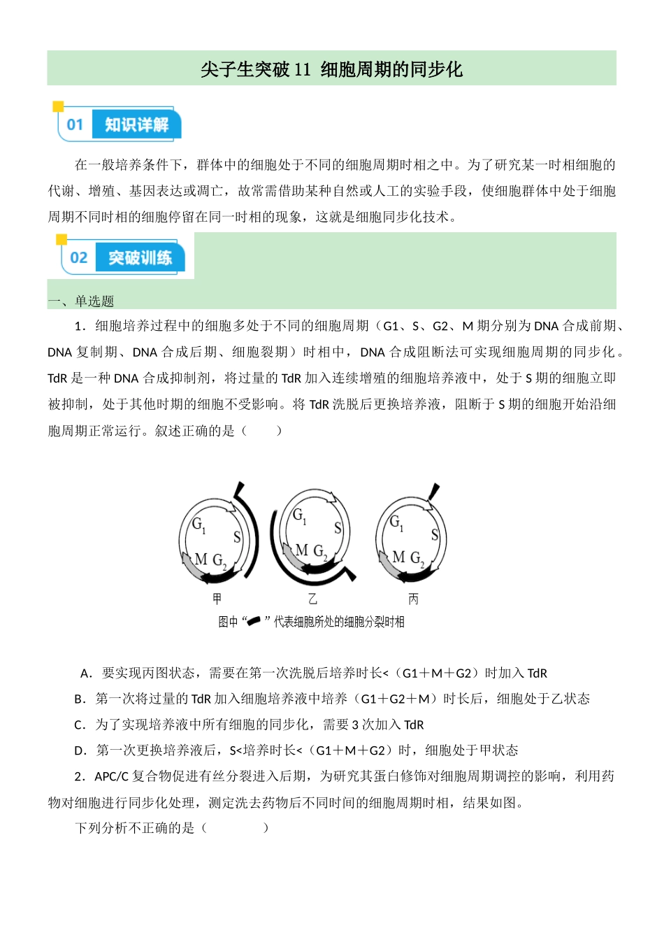 尖子生突破11 细胞周期的同步化(原卷版).docx_第1页