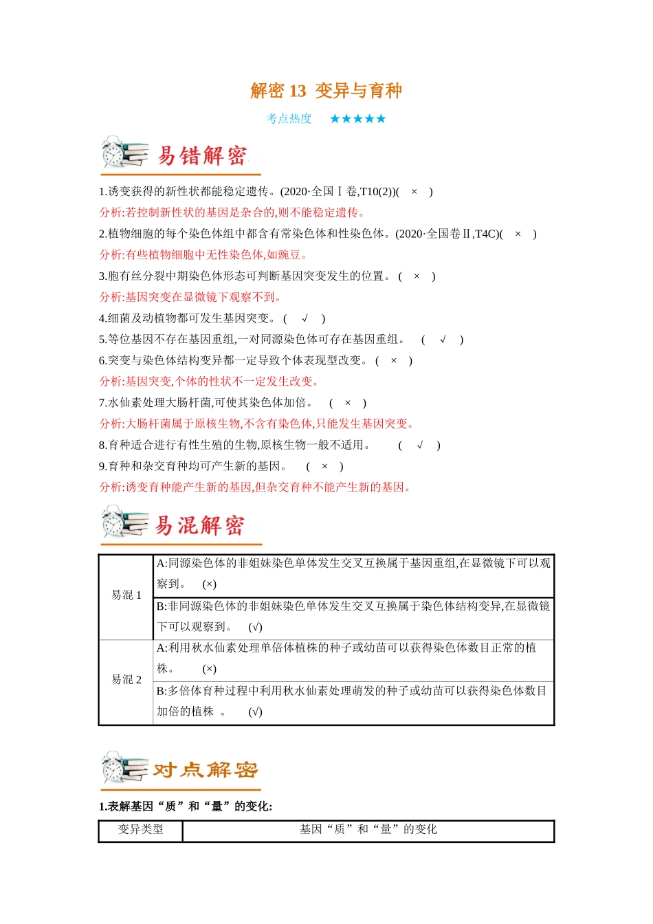 解密13 变异与育种(讲义)-【高频考点解密】2023年高考生物二轮复习讲义+分层训练(新教材).docx_第1页
