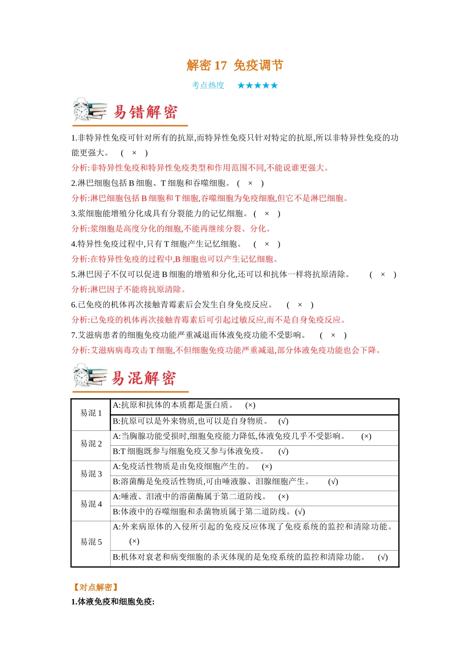 解密17 免疫调节(讲义)-【高频考点解密】2023年高考生物二轮复习讲义+分层训练(新教材).docx_第1页