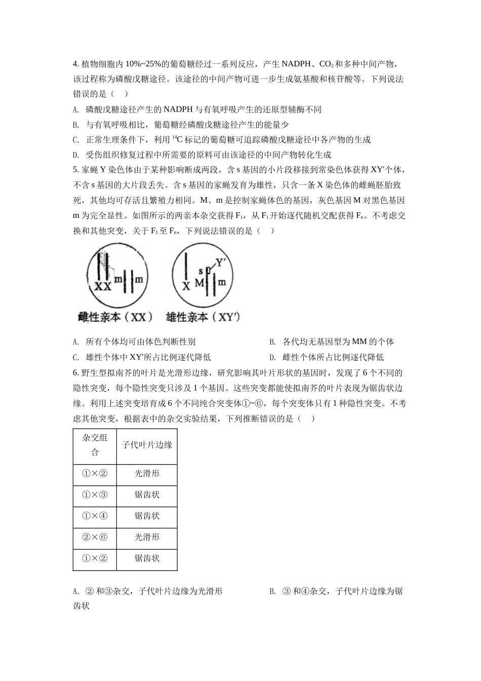 精品解析:2022年山东省学业水平选择性考试生物试题(原卷版).docx_第2页