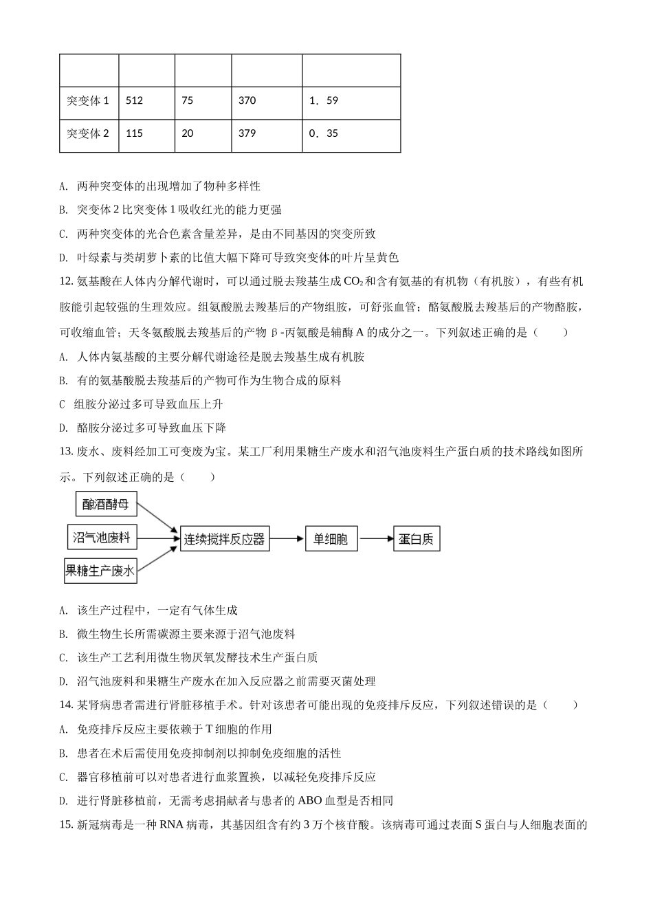精品解析:2022年新教材湖北生物高考真题(部分试题)(原卷版).docx_第3页