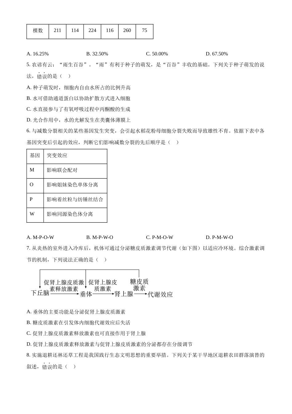 精品解析:2024年江西高考真题生物试卷(原卷版).docx_第2页