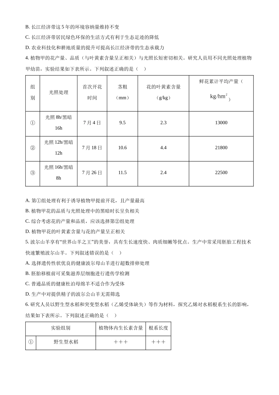 精品解析：2024年新课标高考真题湖北卷生物（原卷版）.docx_第2页