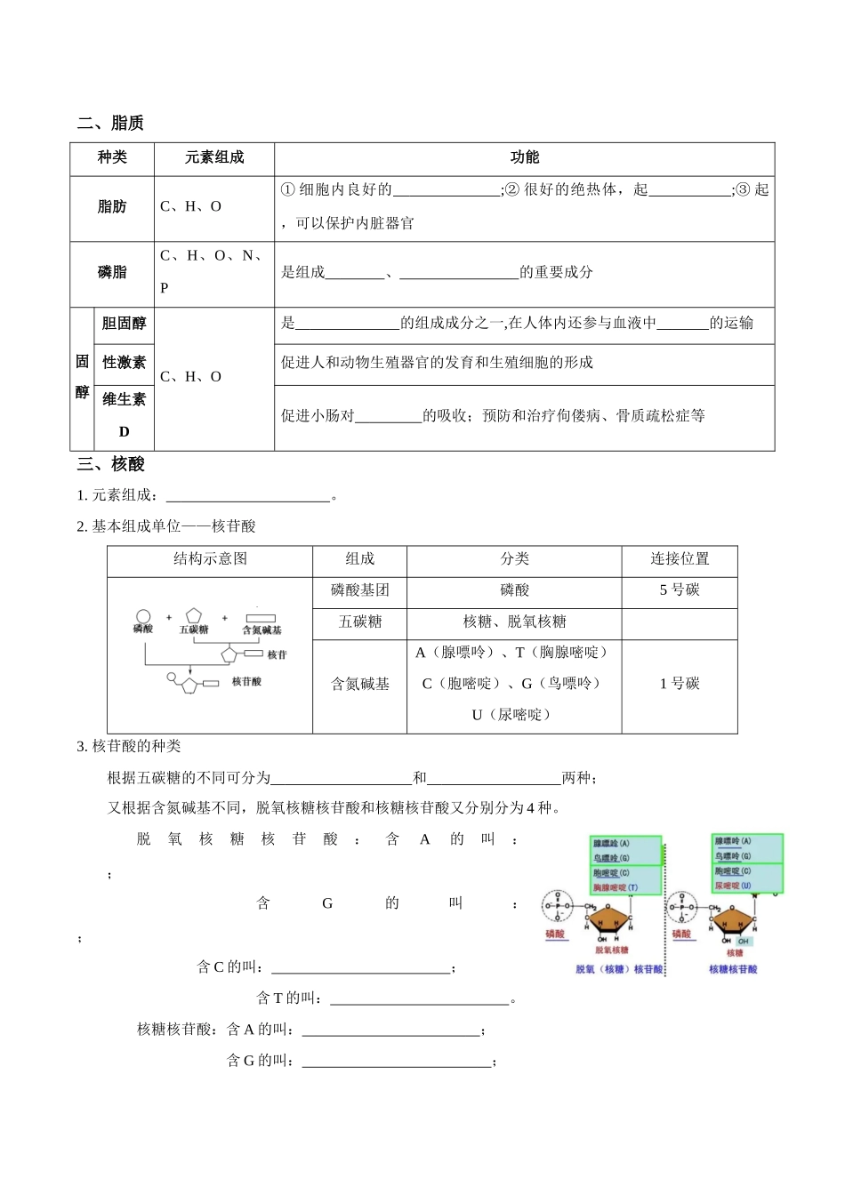 考点2 糖类、脂质、核酸的种类和作用(讲义)(原卷版).docx_第2页
