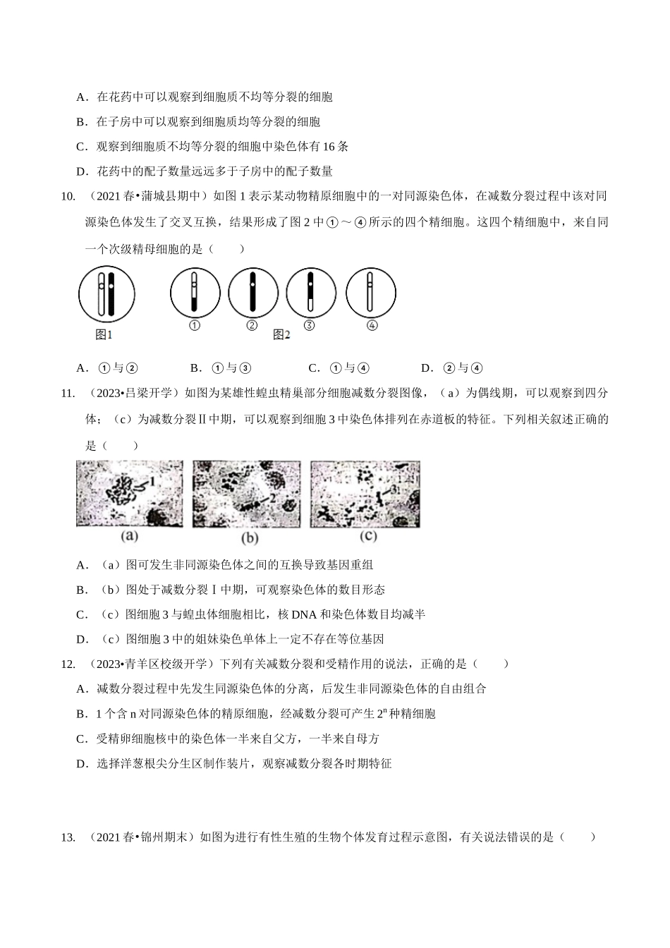 考点17 减数分裂和受精作用(精练)(原卷版).docx_第3页