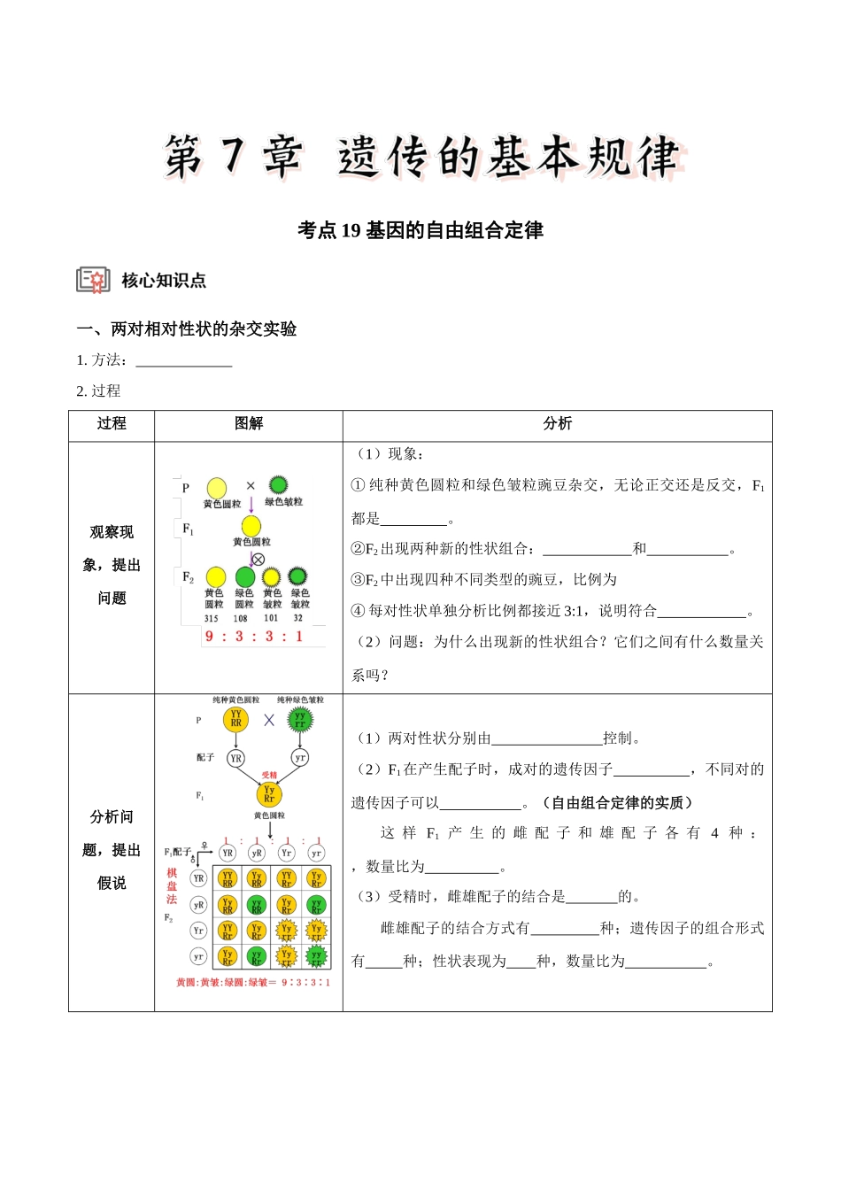 考点19 基因的自由组合定律(讲义)(原卷版).docx_第1页