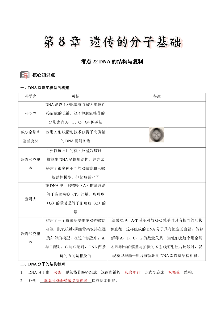 考点22 DNA的结构与复制(讲义)(解析版).docx_第1页